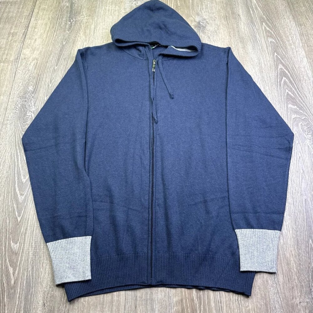 Horst Mens Navy Blue Classic Long Sleeve Full Zip Up Cardigan Hoodie Size Large